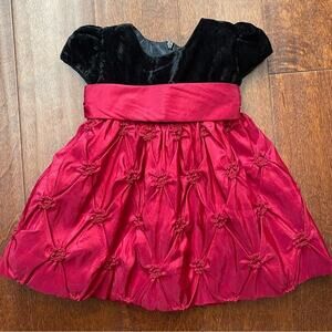 Cinderella Girl’s Dress, Burgundy Wine Taffeta and Black Velvet, Size 12M